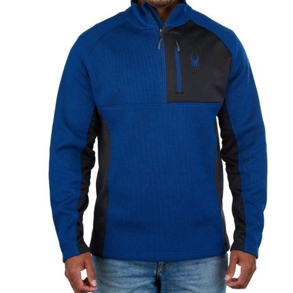 Spyder Gait Knit Pullover Jacket Mens Large Blue Black 1/2 Zip Gorpcore Outdoor